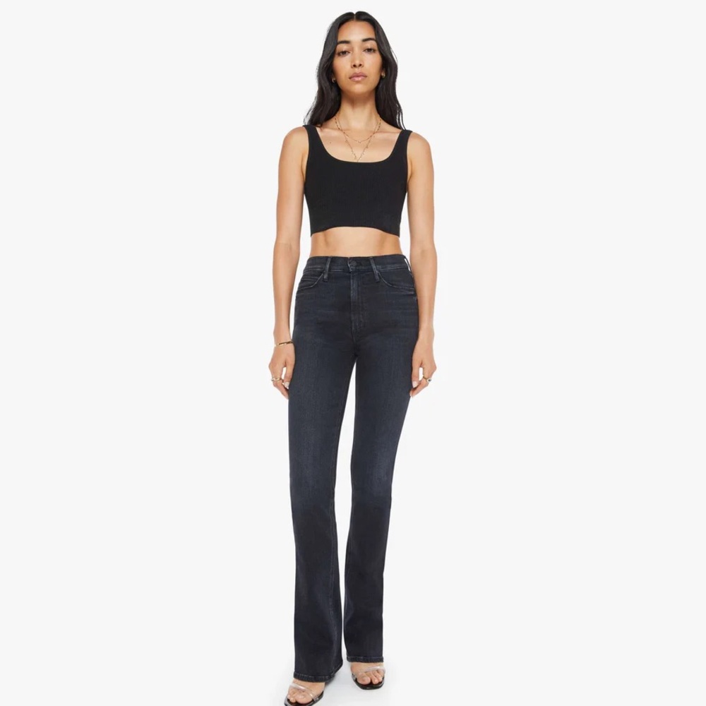 MOTHER Women's Dark Blue Mid-Rise Straight Jeans with a small bootcut